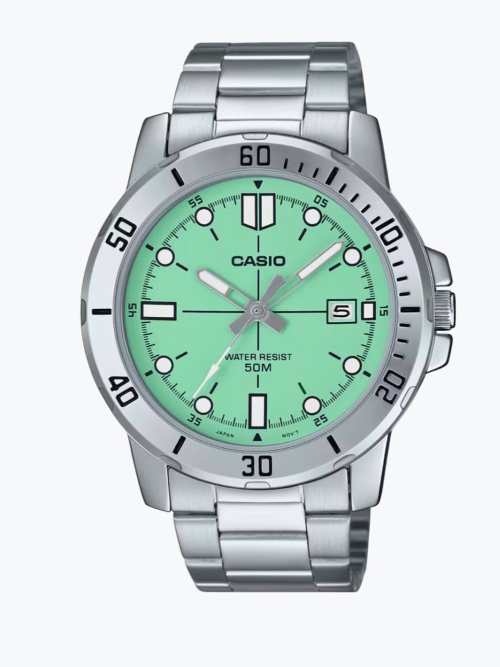 Casio Silver Stainless Steel Watch with Mint Green Dial Mens Watch